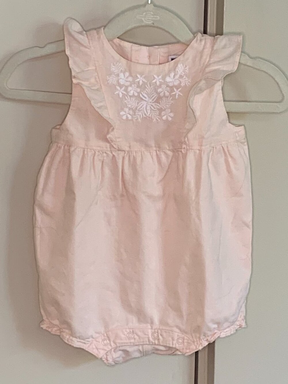 Janie and Jack Baby Girl Pink Embroidered Ruffle Bubble Romper 6-12M